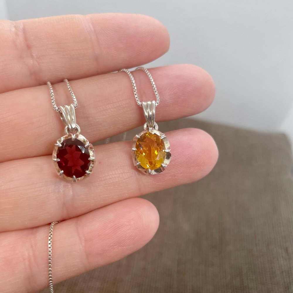 Sterling Silver Natural Garnet Necklace or Citrine Necklace